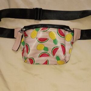 Colorful Fruit Print Fanny Pack – Vibrant Pink, Yellow & Green Waist Bag for Cas